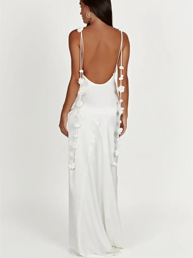 Sleeveless Hollow Floral Maxi Dress - Piña Colada