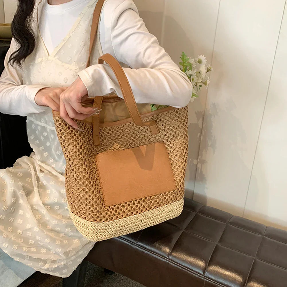 Women Straw Crochet Beach Handbag - Piña Colada