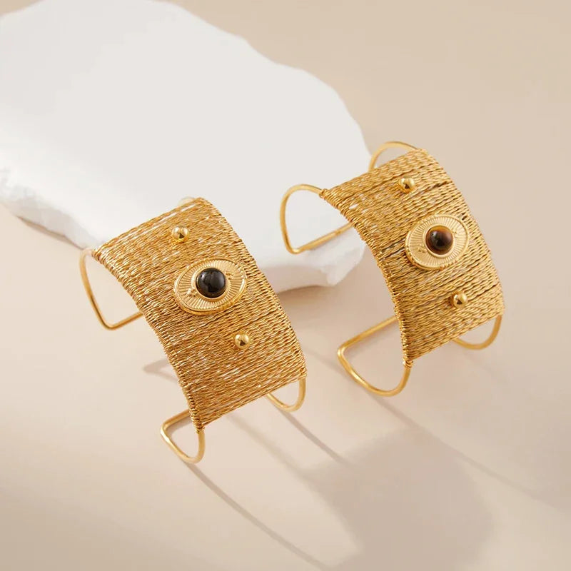 Wide Natural Stone Bracelet - Piña Colada