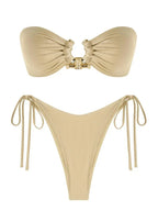 Solid Ring Detail Bikini Set - Piña Colada