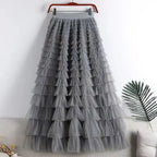 Long Skirt Tulle High Waist Pleated - Piña Colada