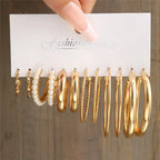 Modyle Geometric Pearl Hoop Earrings Set - Piña Colada