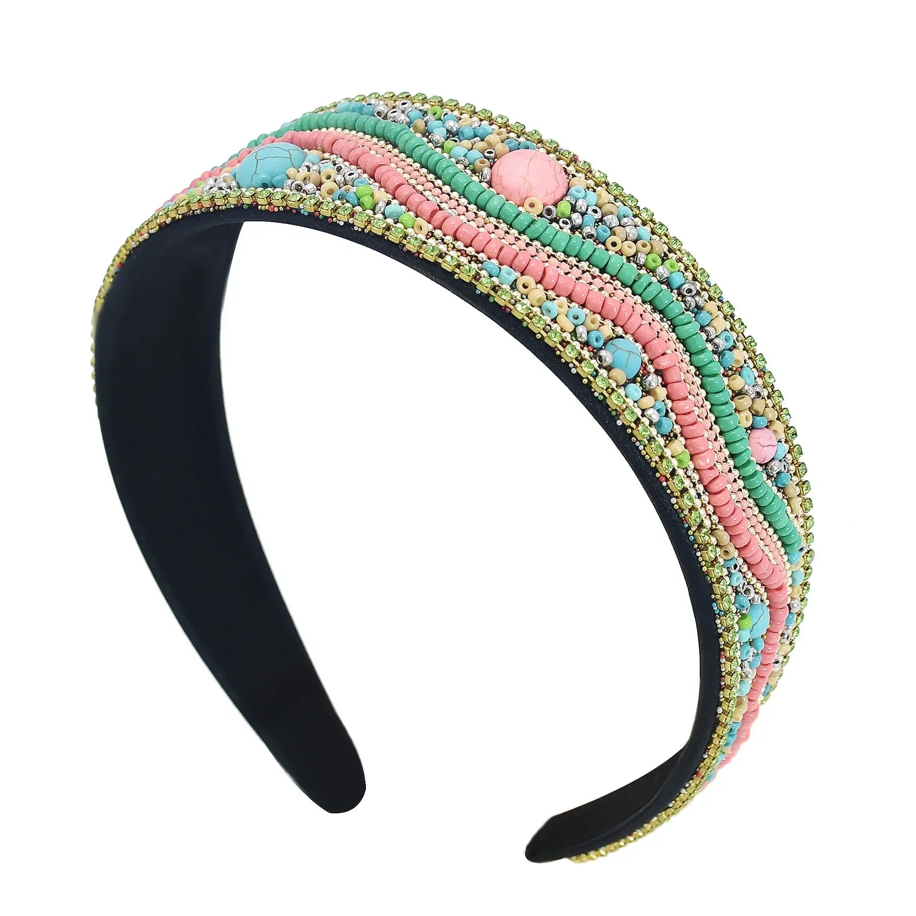 Bead Flower Wide Hair Hoop