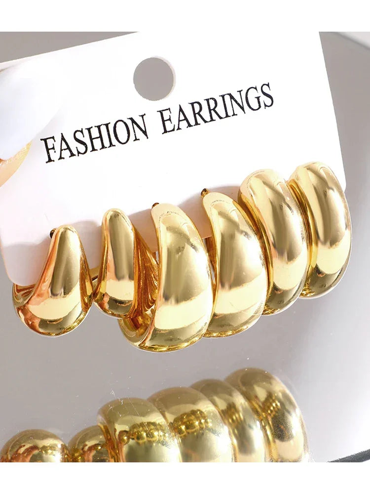 12pcs/Set Classic Twist C Shape Earrings - Piña Colada