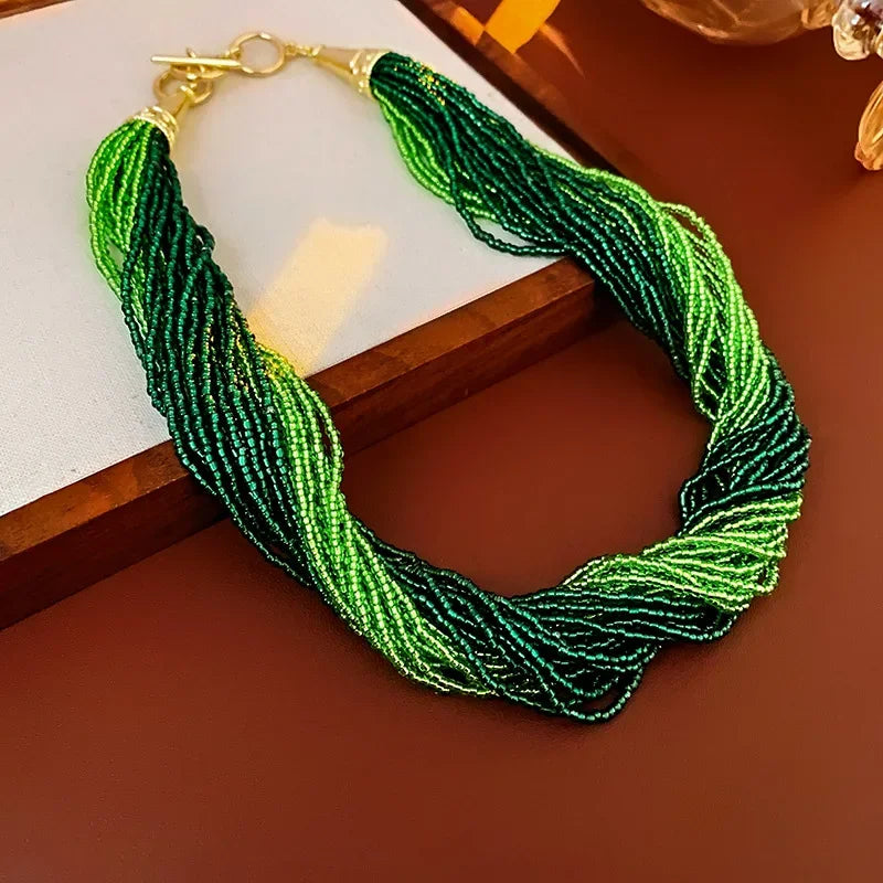 Vintage Winding Multi-layer Bead Necklace - Piña Colada