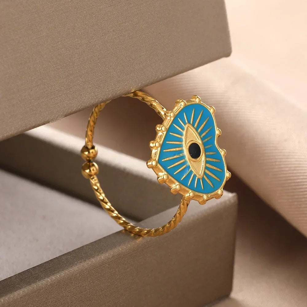 Evil Eye Rings Stainless Steel - Piña Colada