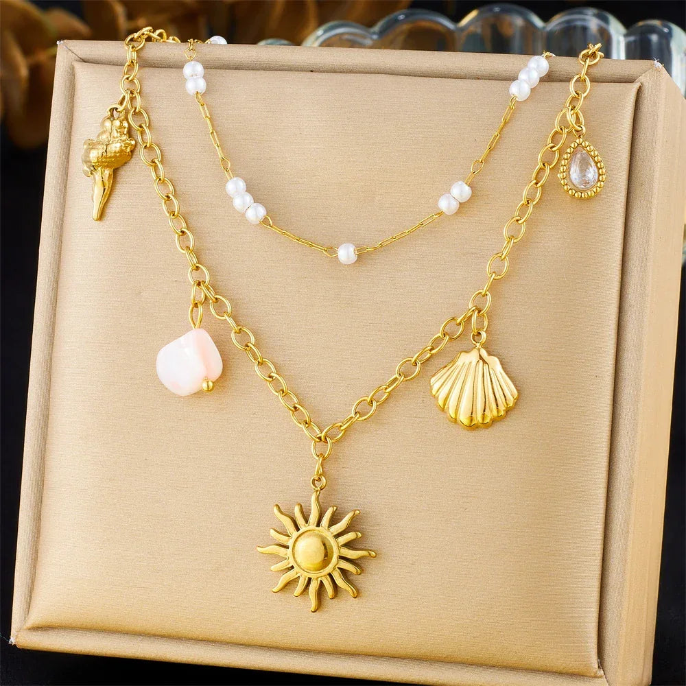 Stainless Steel Pearl Necklace - Piña Colada