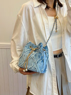 Vintage Denim Bucket Bag Retro Style - Piña Colada