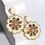 Rattan Plaited Flower Design Pearl Earrings - Piña Colada