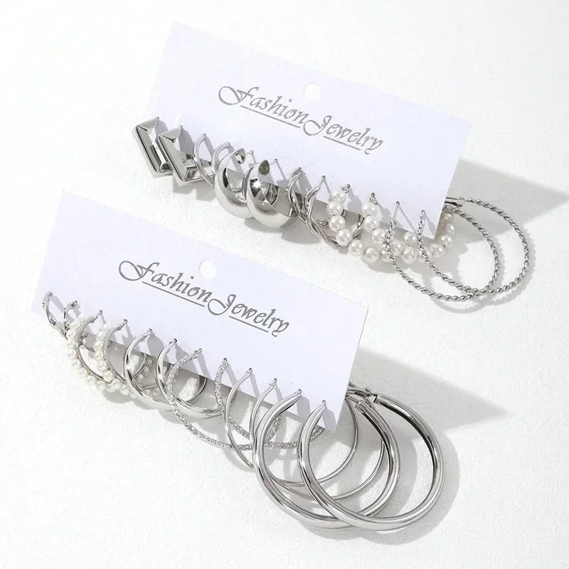 Pearl Hoop Earrings Set - Piña Colada