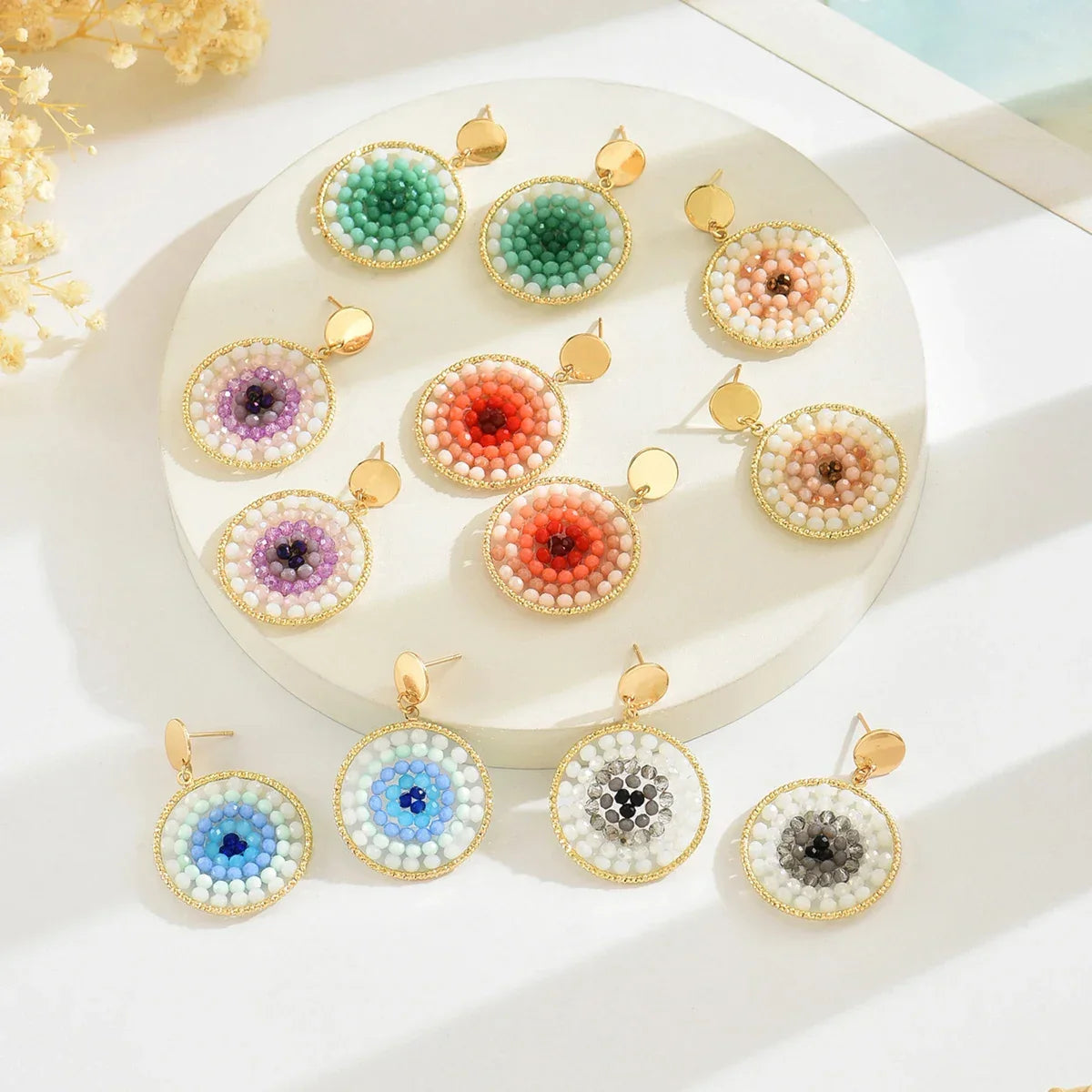 Bohemian Multicolor Crystal Drop Earrings - Piña Colada