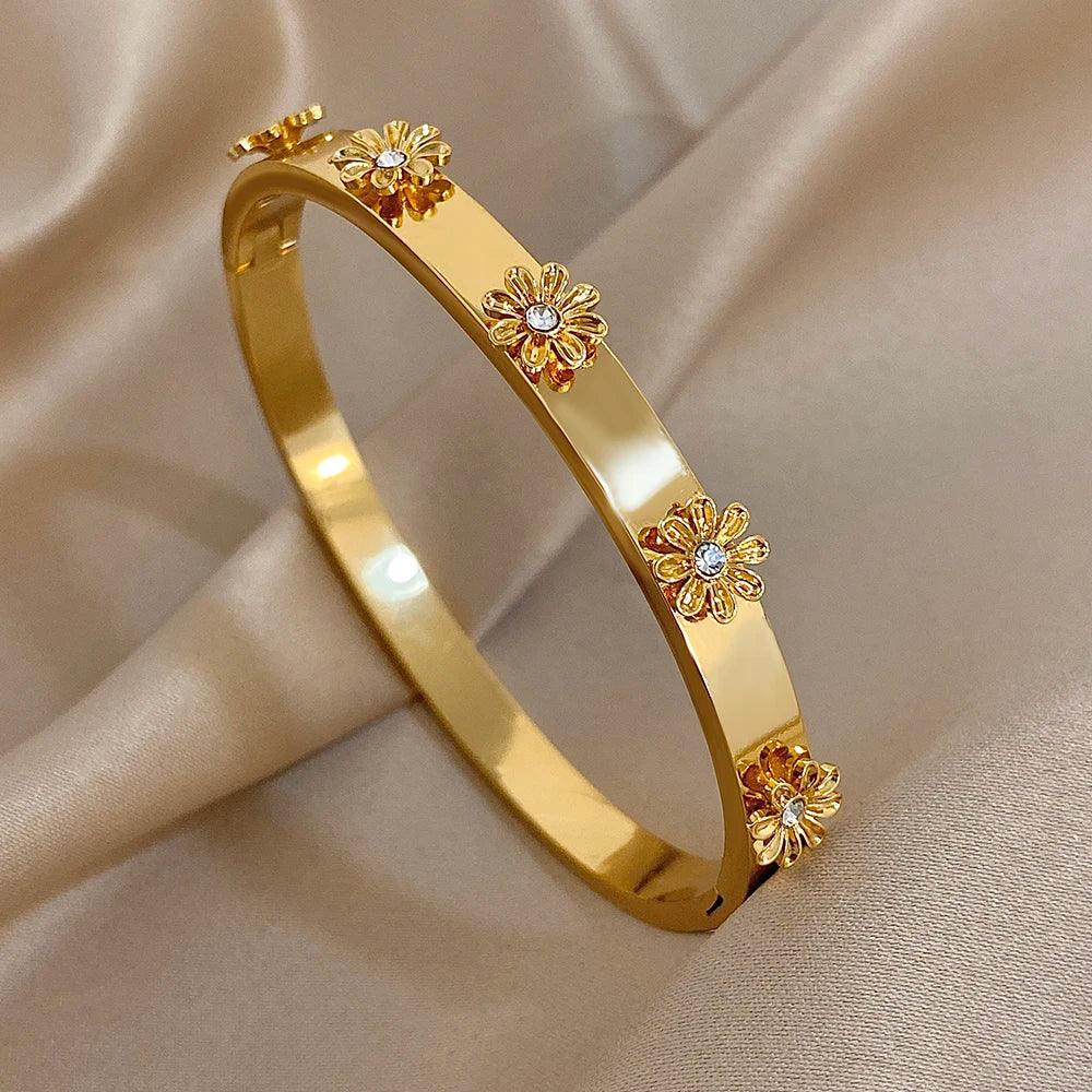 Stainless Steel Flower Cuff Bracelet - Piña Colada