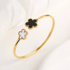 Lucky Stainless Steel Five Leaf Flower Bangle Ring - Piña Colada