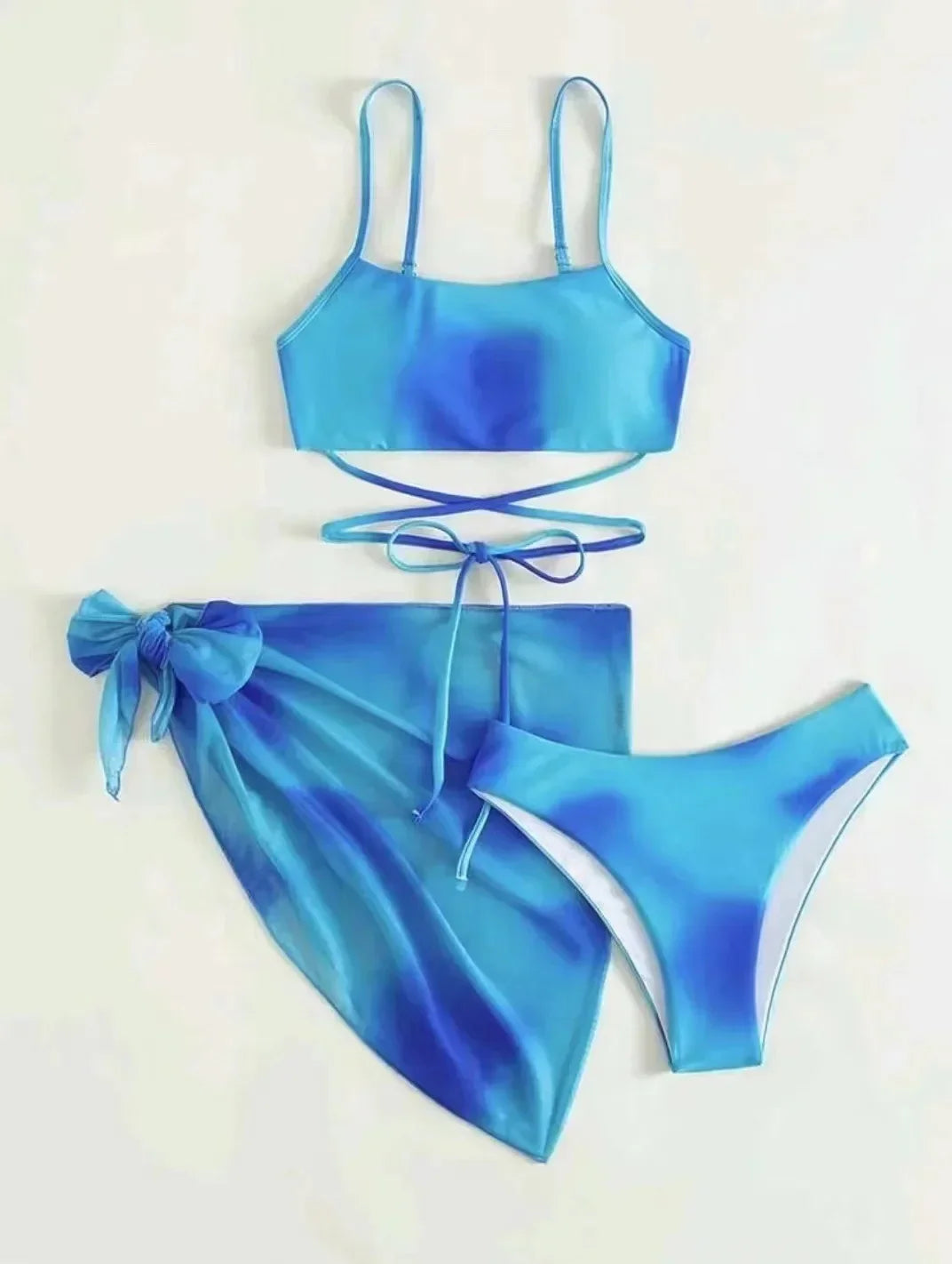 Color Tie-Dye Bikini Set Three-Piece - Piña Colada