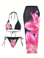 3-Piece High Waist Bikini Set with Skirt – Sexy Beachwear - Piña Colada