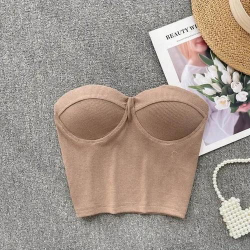 Strapless Summer Casual Crop Tops with Built In Bras - Piña Colada