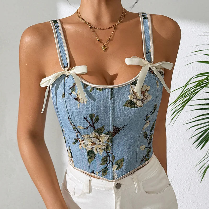 Printed Floral Bustier Top
