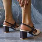 Elegant Pointed Toe Chunky Heel Sandals - Piña Colada