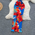 Strapless Print Maxi Dress – Slim Fit with Bow Detail - Piña Colada