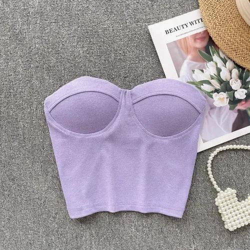 Strapless Summer Casual Crop Tops with Built In Bras - Piña Colada