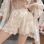 Casual High-Waist Appliqué Shorts with Drawstring - Piña Colada