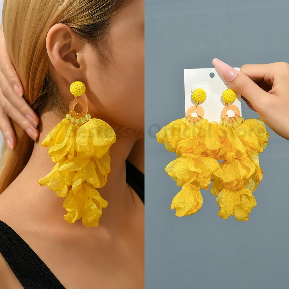 Boho Multicolor Cotton Flower Earrings - Piña Colada