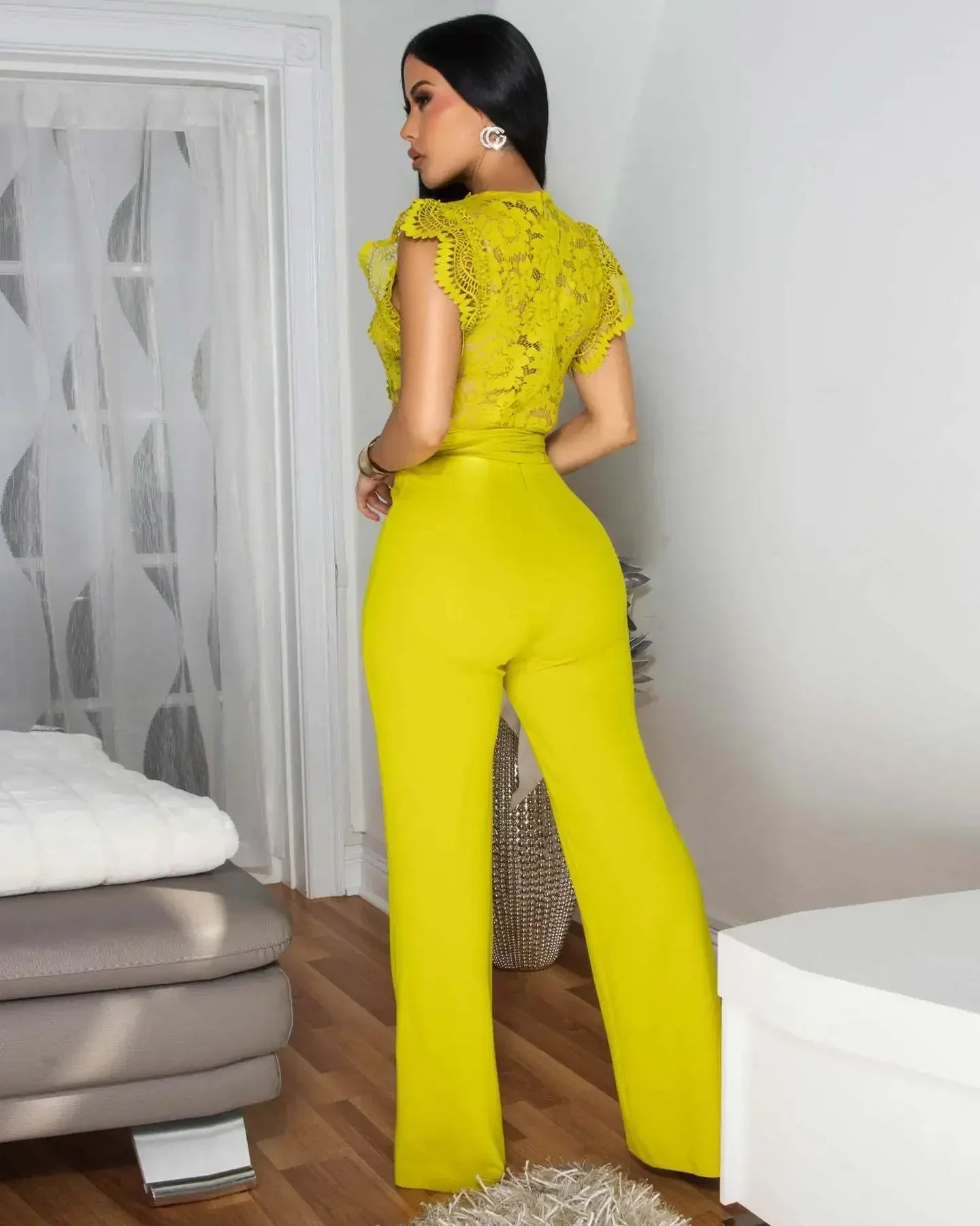 Lace Splice Fitness Jumpsuit - Piña Colada