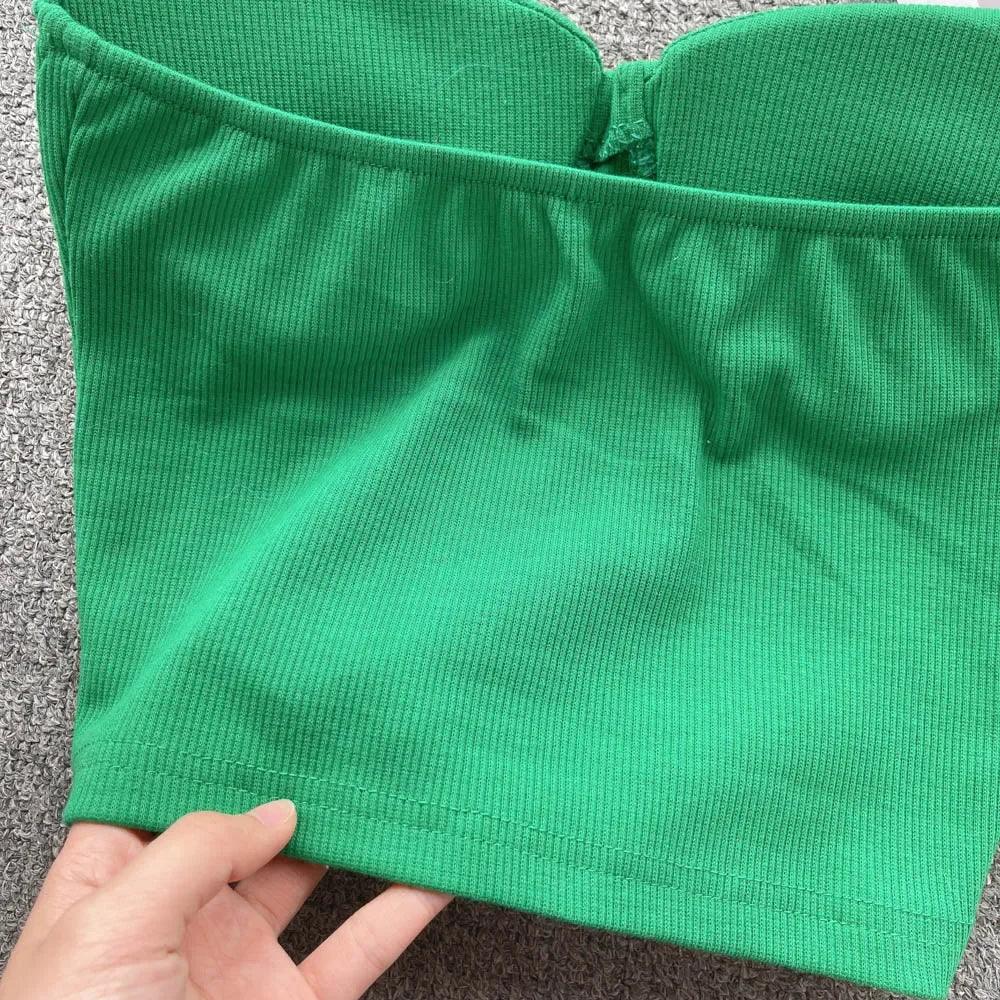 Strapless Summer Casual Crop Tops with Built In Bras - Piña Colada
