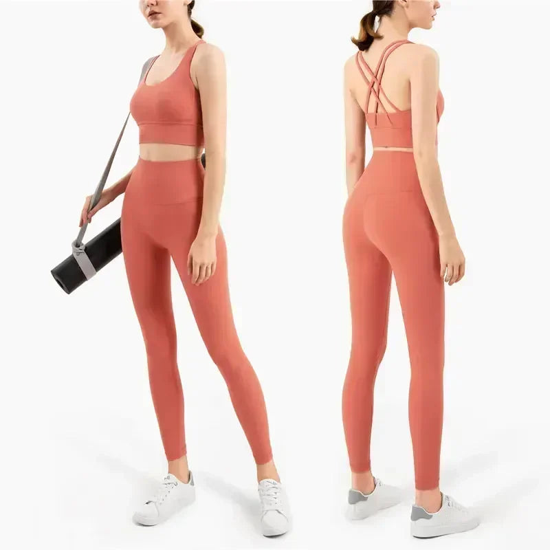 High-Waist Sports Leggings with Phone Pocket Set - Piña Colada