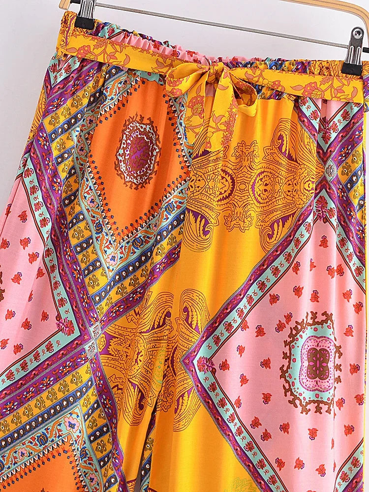 Floral Print Bohemian Wide Leg Pant - Piña Colada
