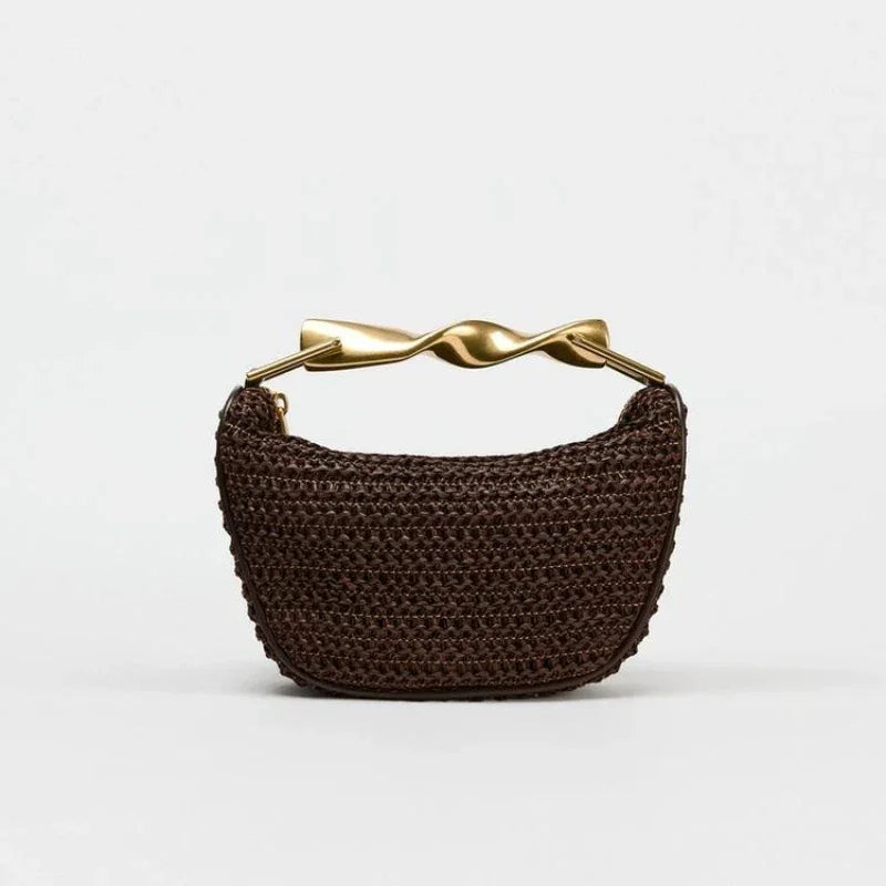 Summer Half-Moon Beach Straw Shoulder Bags Women's - Piña Colada