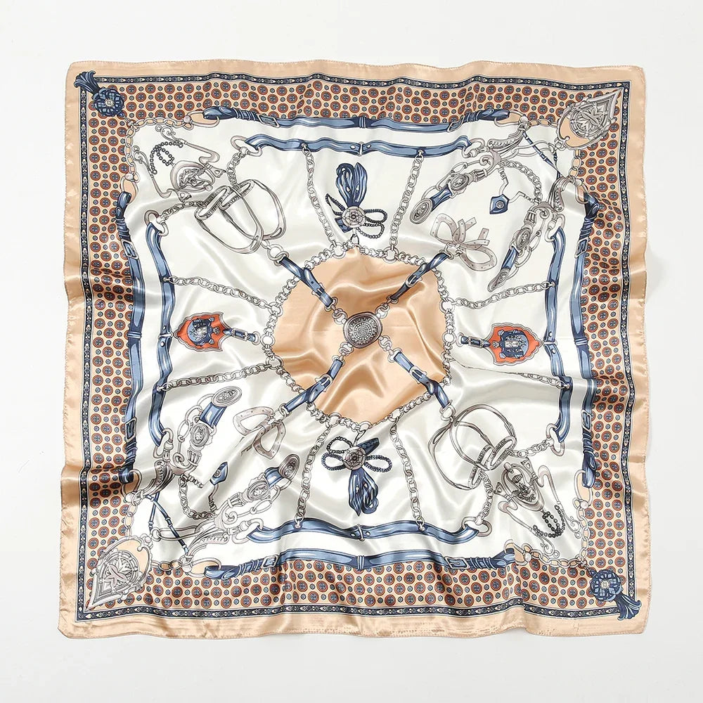 Leopard Print Square Scarf Satin Silk - Piña Colada
