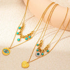 Double Layer Heart & Turquoise Evil Eye Necklace - Piña Colada