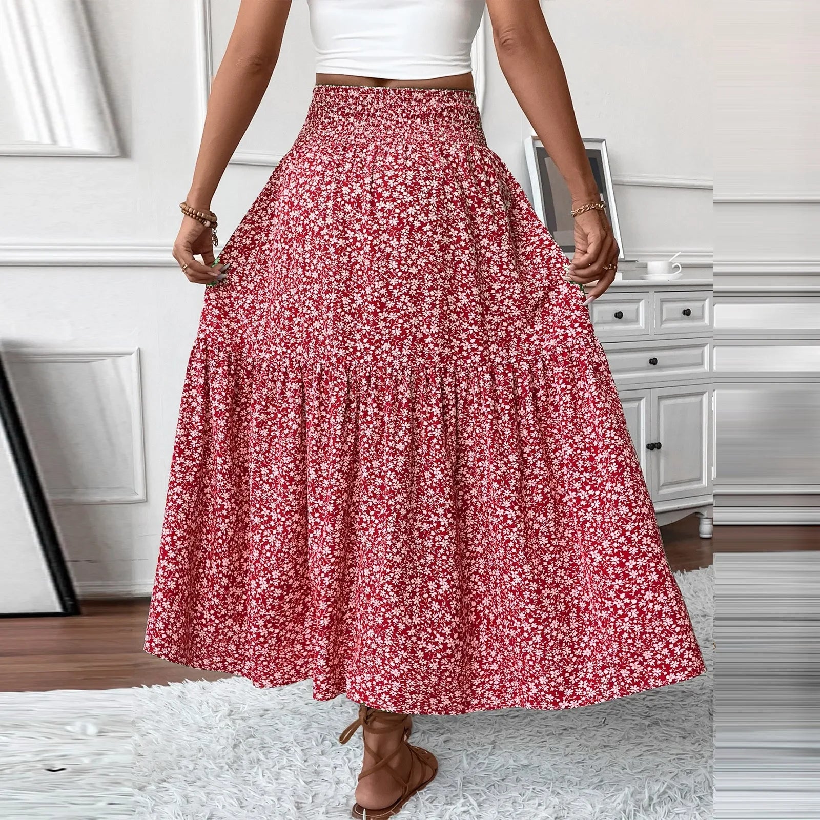 Floral Print Elastic Waist Loose - Piña Colada