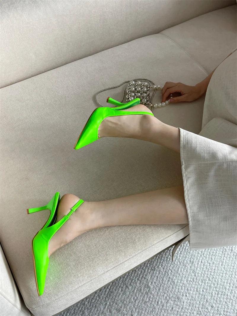 Slip-On Slingback Pumps – Pointed Toe & Thin Heels - Piña Colada