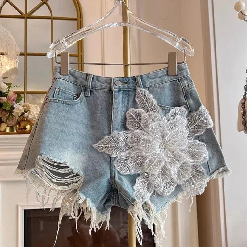 Ripped Denim Shorts - Piña Colada