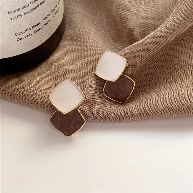Crystal Square Drop Earrings – Luxury Asymmetric Zircon Earrings for Women - Piña Colada