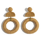 Handmade Two Tone Rattan Knit Wrapped Round Drop Earrings for Women - Piña Colada