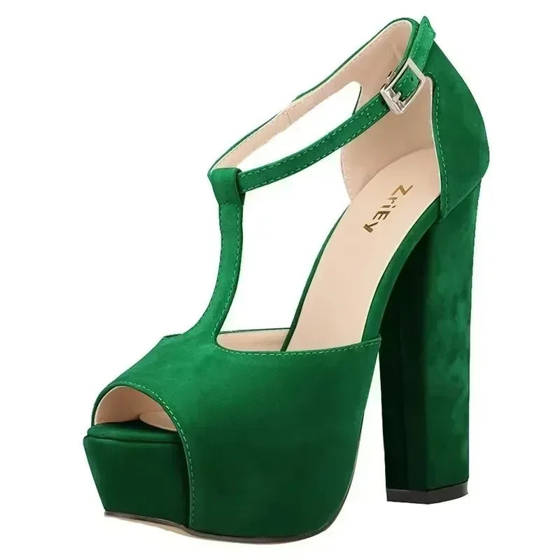 Women Ankle Strap Sandals Platform Open Toe High Heels Summer 14cm - Piña Colada