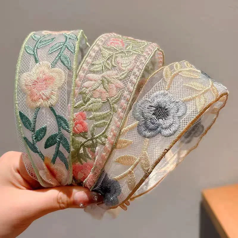 Embroidered Flower Headband - Piña Colada