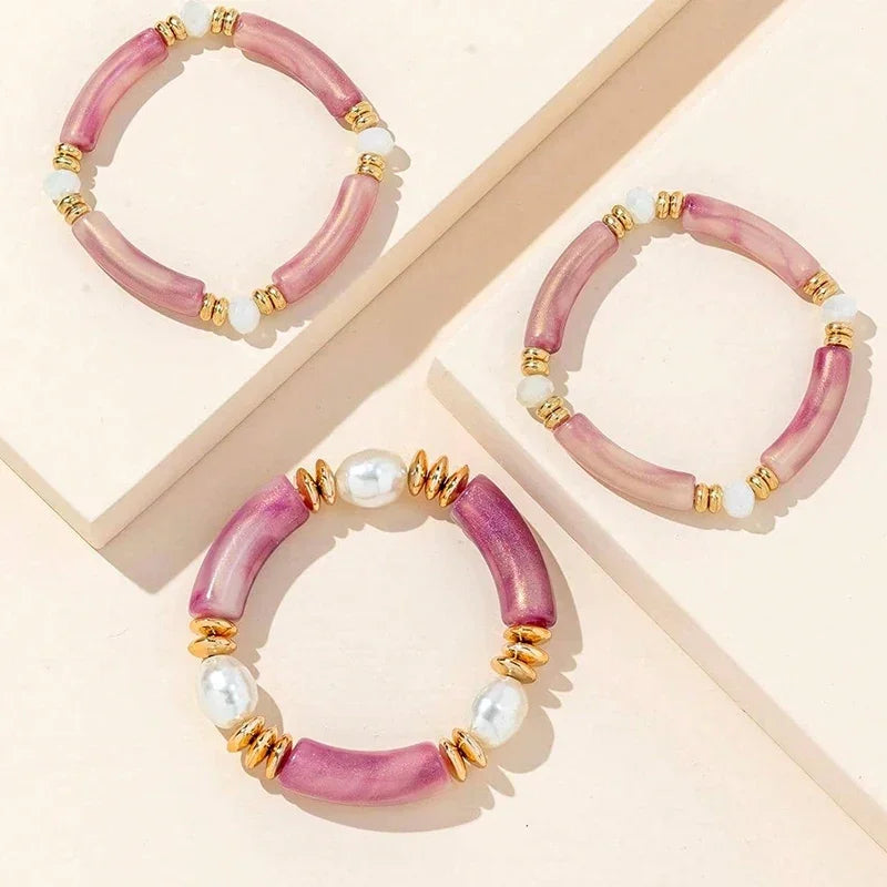 3-Piece Vintage Resin Bangle Bracelet Set - Piña Colada
