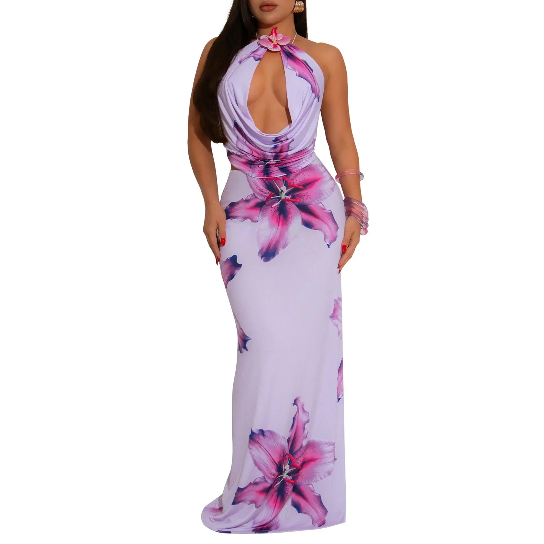 Floral Crop Top & Bodycon Skirt Set - Piña Colada