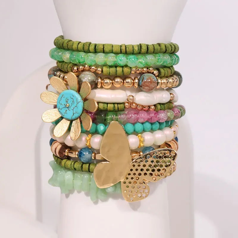 Statement Boho Beads Bracelet with Flower - Piña Colada