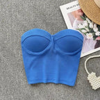 Strapless Summer Casual Crop Tops with Built In Bras - Piña Colada