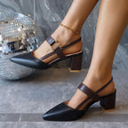 Elegant Pointed Toe Chunky Heel Sandals - Piña Colada