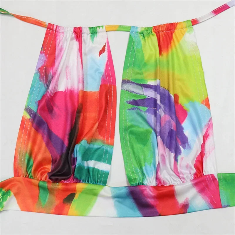 Printed Halter Top & Wide-Leg Pants Set - Piña Colada