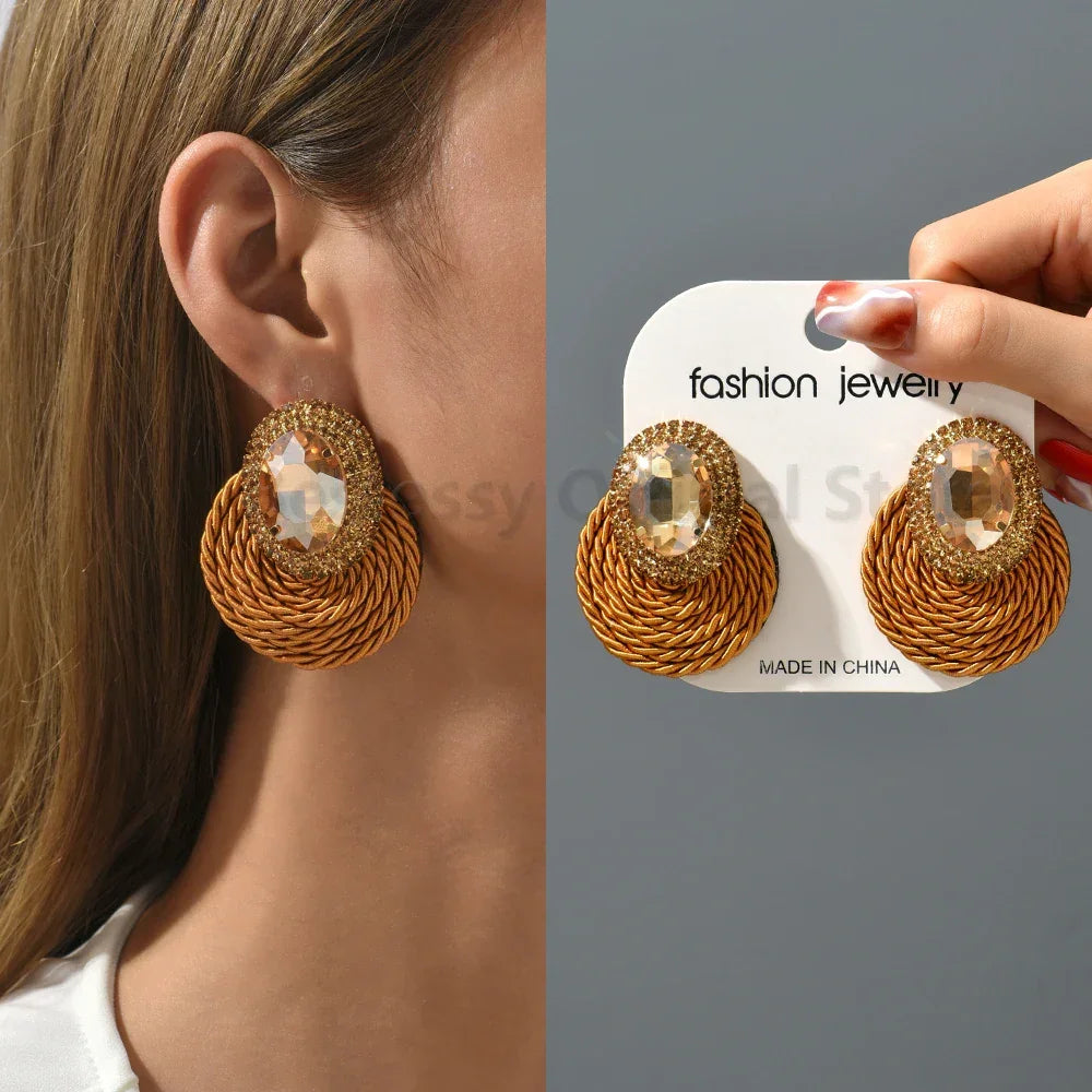 Vintage Rhinestone Round Drop Earrings - Piña Colada