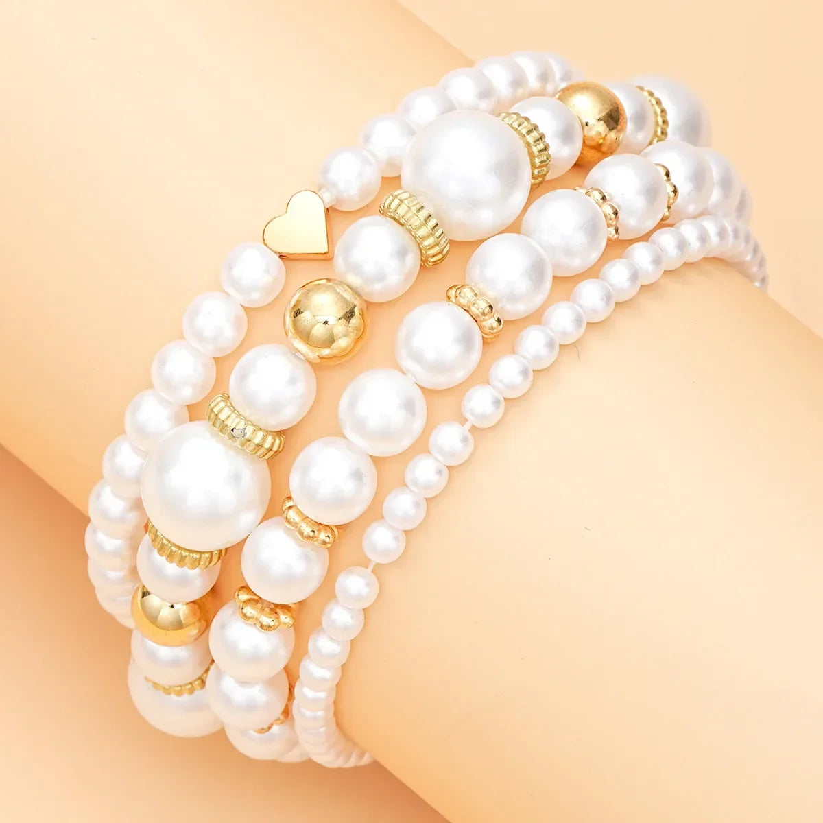 4-Piece Boho Pearl & Gold Charm Bracelet Set - Piña Colada