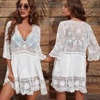 Bikini Cover-up Deep V-neck Short Sleeve Dress - Piña Colada