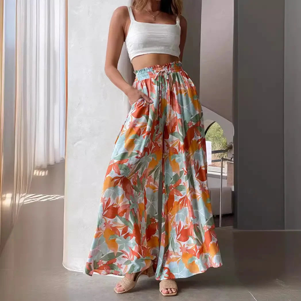 Loose Casual Wide Leg Pants - Piña Colada